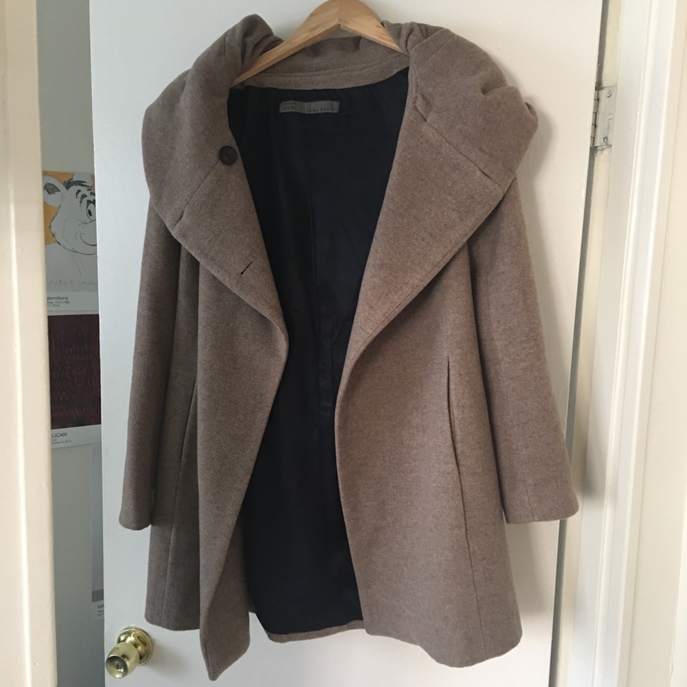 ZARA Hooded Wool-Blend Peacoat